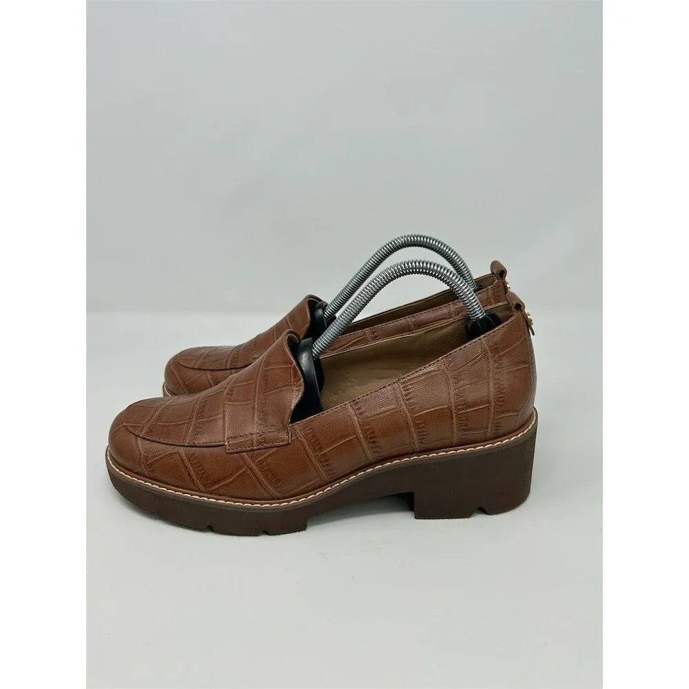 Naturalizer Darry Women's Loafer Slip-On Brown Croc Embossed Lug Sole Size 9.5W